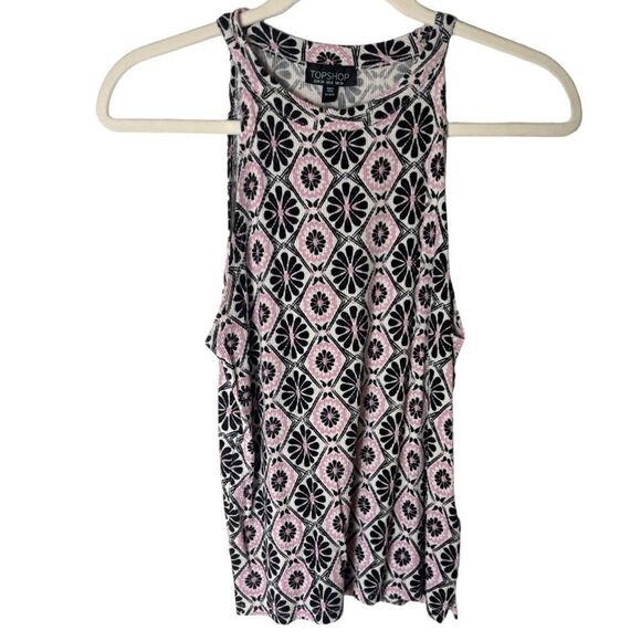 Topshop Retro 70s Style Floral Print Pink and Black Tank - Picture 2 of 8